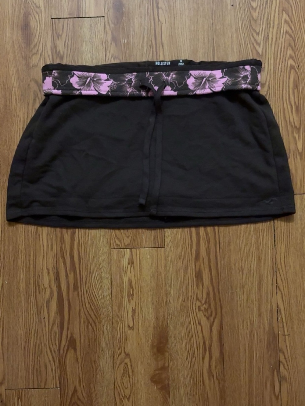 Hollister Brown Mini Skirt with Pink Floral Waistband